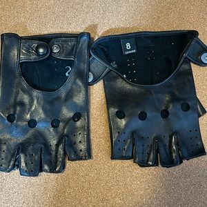Sermoneta Gloves Half Finger Black Kid Leather Driving Gloves Unlined sz 8 men’s